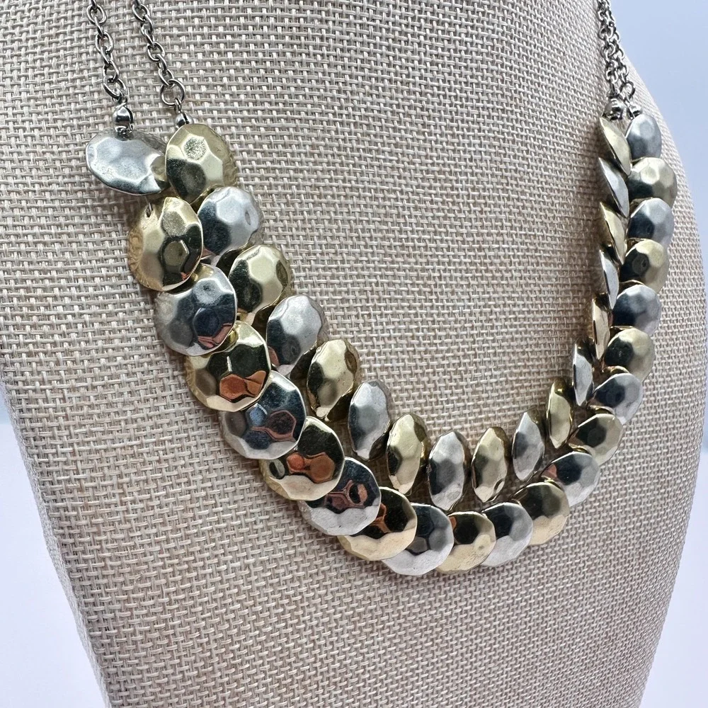 Vintage 90s Hammered Disc Double Strand Necklace Women's Classic Jewelry